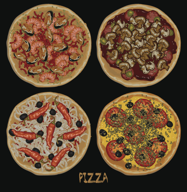 一组四个披萨图片下载