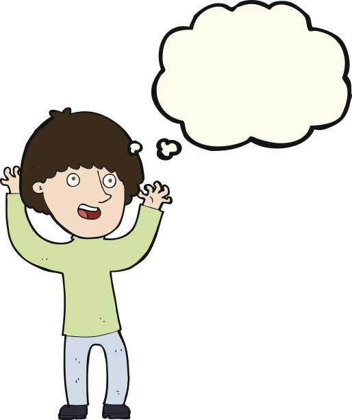 卡通快乐的男孩笑着用思想泡泡图片下载