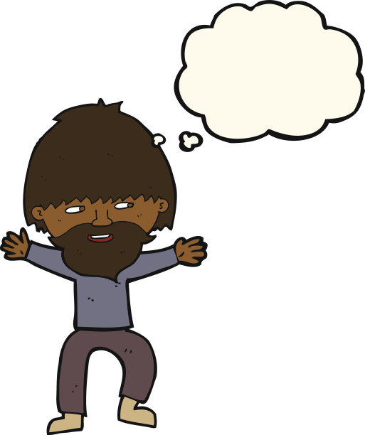 卡通快乐的男人带着胡子和思想泡泡图片下载