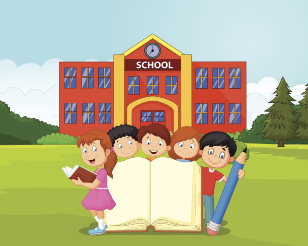 漫画儿童与书和铅笔素材图片