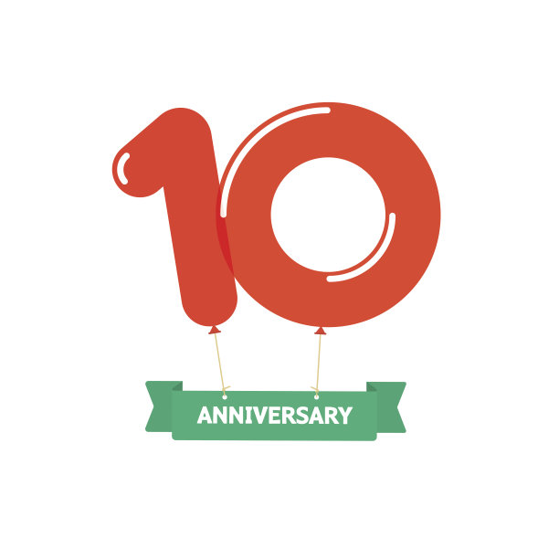 十周年气球海报红色标签。十年的生日图片下载