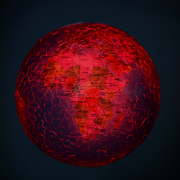 火地球地球拼图。Apocalipse概念。火山和干旱。图片下载