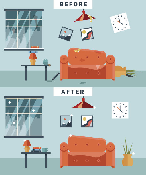 肮脏和洁净的房间图片下载