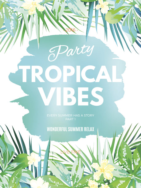 明亮的夏威夷设计与热带植物和芙蓉花图片下载