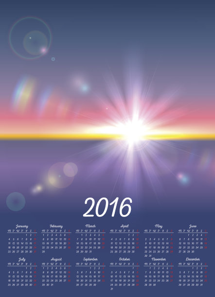 日历2016与阳光景观图片下载