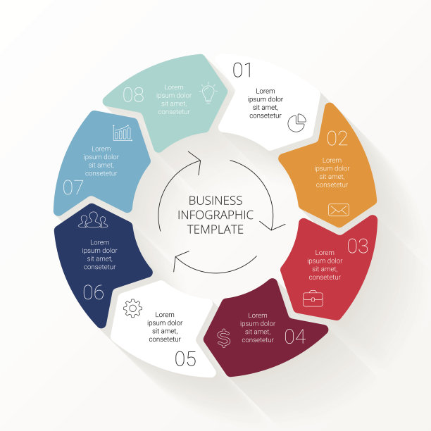 矢量线圆箭头信息图。模板为循环图、曲线图图片下载