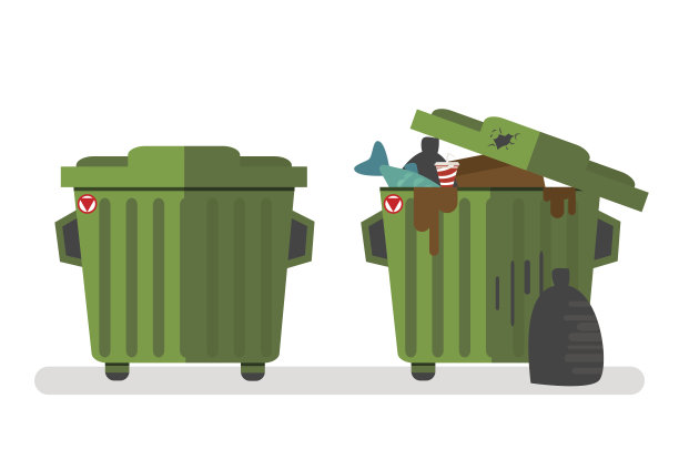 一套两个废物容器，空的和满的废物。矢量，插图孤立在白色背景EPS10。素材图片