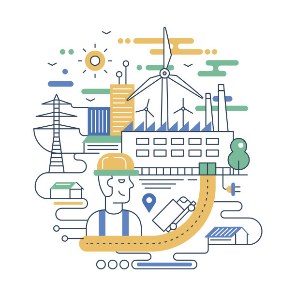 插画的现代线平设计城市构成与人图片下载