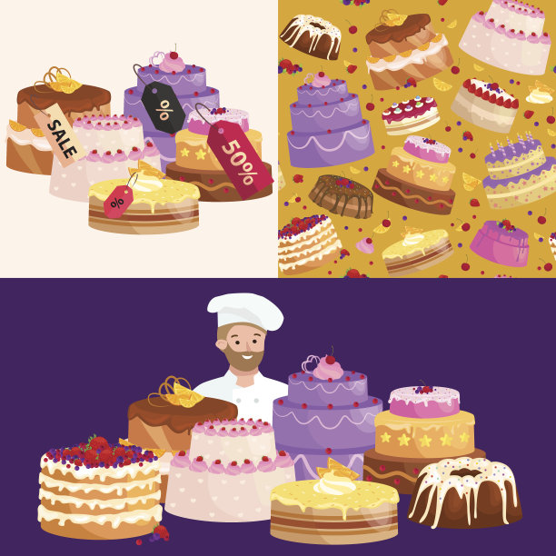 糖果店出售。一套糖果，蛋糕。甜点。矢量图图片下载