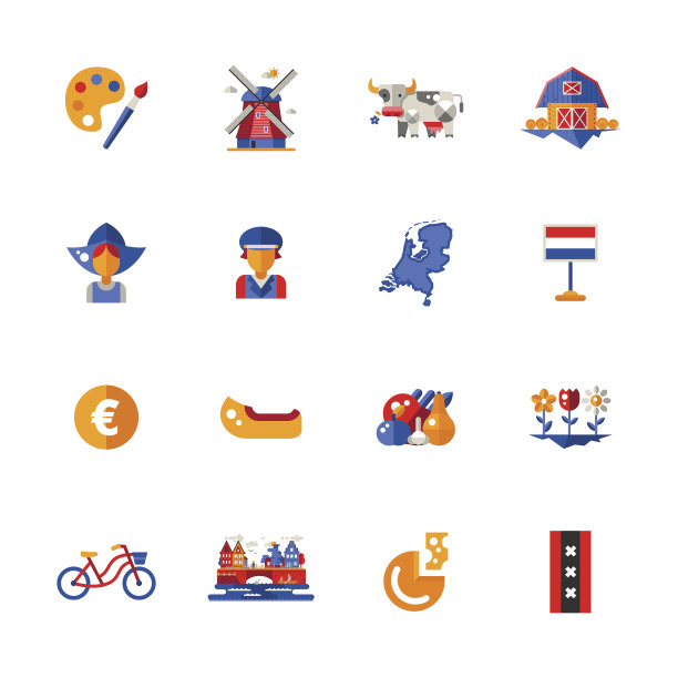 平面设计荷兰旅游图标，信息图形元素与荷兰符号图片下载