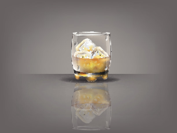 真实美丽的威士忌玻璃与冰块和威士忌矢量图片下载