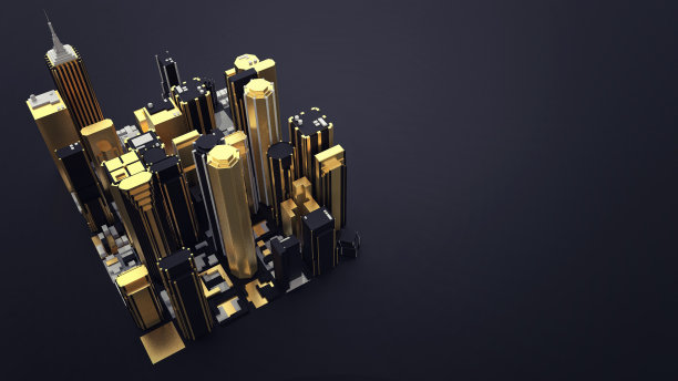 Gold City (3d插图，copyspace)图片下载