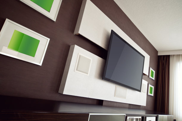 现代家庭影院墙壁处理与平板电视图片下载