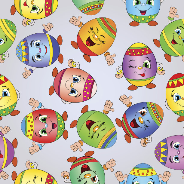 卡通无缝图案与不同的微笑鸡蛋图片下载