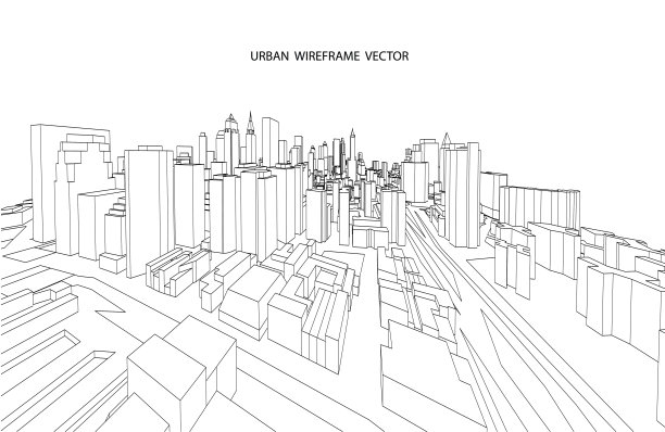 透视3d线框城市视图图片下载