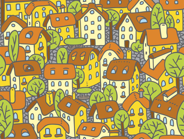 房屋和庭院的无缝模式图片下载