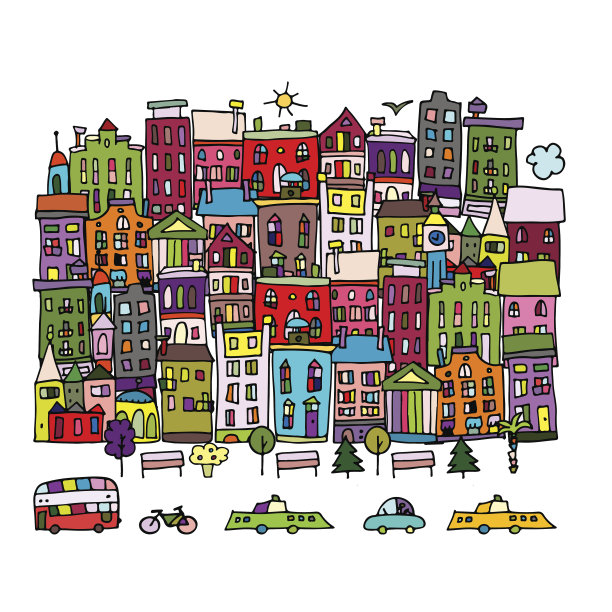 欧洲城市街道，你的设计草图图片下载