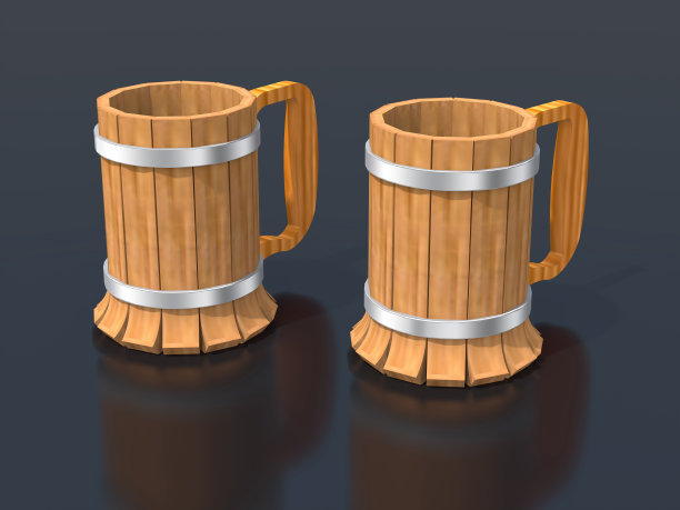 两个木制啤酒杯。图片下载