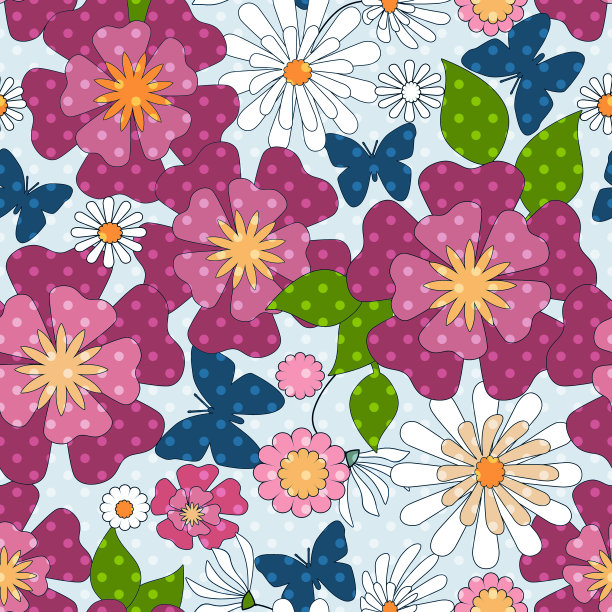 复古风格的花卉无缝图案，卡通花卉背景图片下载