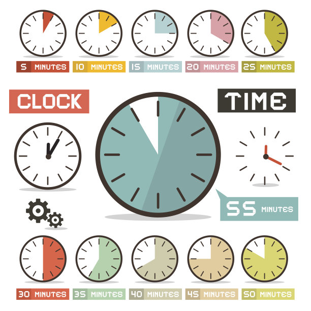 时钟-小时向量设置在平面设计风格素材图片