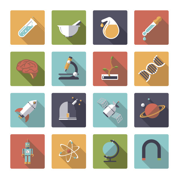 正方形科学和研究图标向量集。图片下载