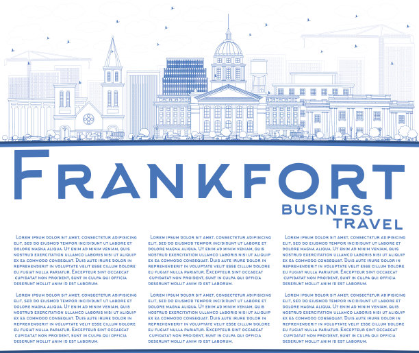 用蓝色建筑和复制空间勾勒法兰克福天际线。图片下载