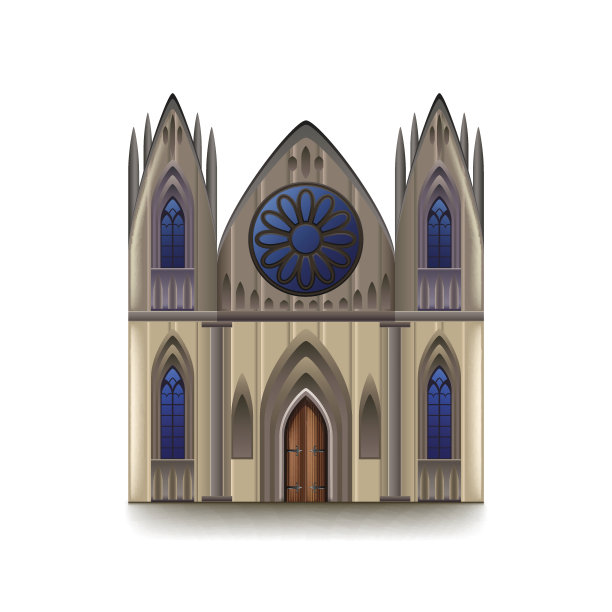 哥特式大教堂孤立在白色向量上图片下载