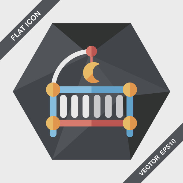 婴儿摇篮床与长影子的图标，eps10图片下载