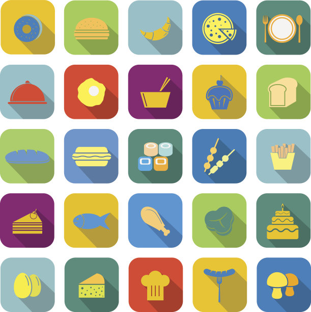 食物颜色图标有长阴影图片下载