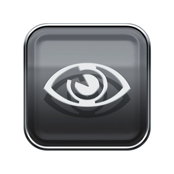 眼睛图标有光泽的灰色，孤立的白色背景。图片下载