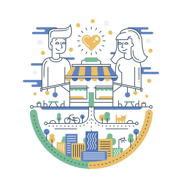 插画的现代线条平面设计城市构成与建筑图片下载