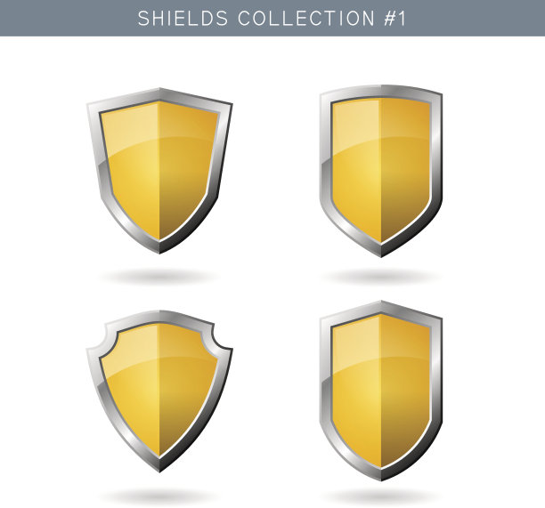 一套金属橙色的mediavel盾牌模板上的白色背景图片下载