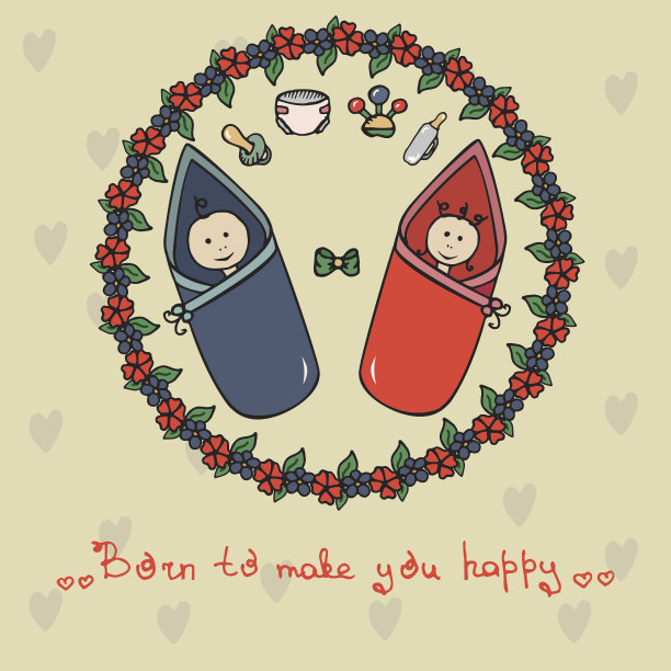 插图两个婴儿和手绘元素图片下载