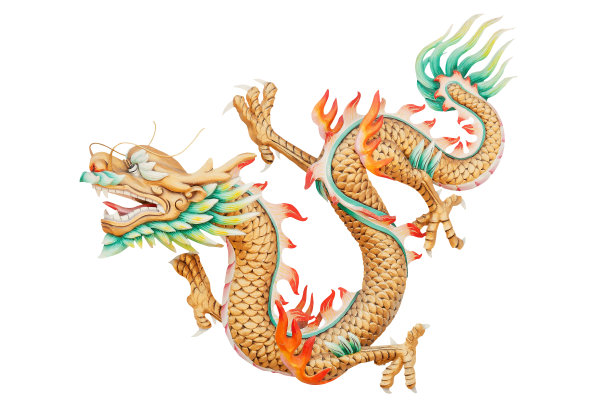 金龙孤立在白色背景与剪辑路径素材图片