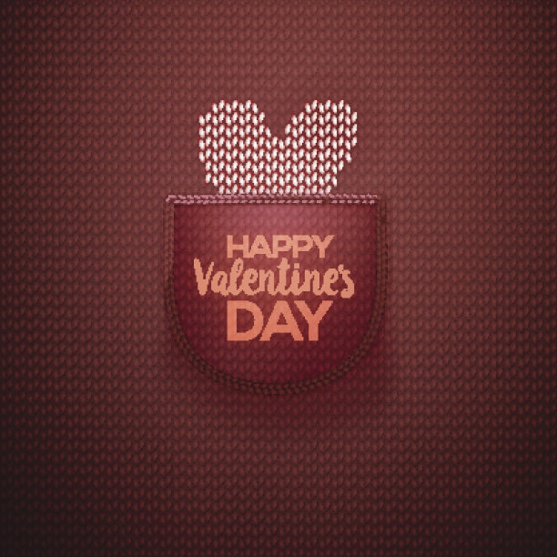 白色针织心在红色口袋图片下载