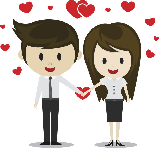 可爱的情侣牵手，卡通人物向量图片下载