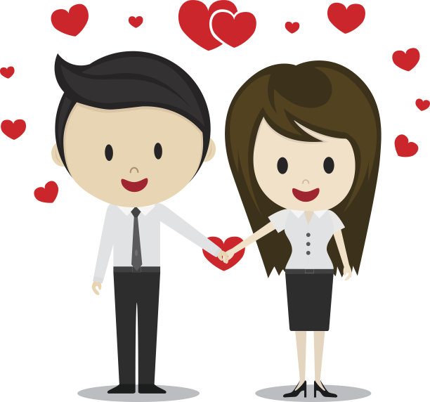 可爱的情侣牵手，卡通人物向量图片下载