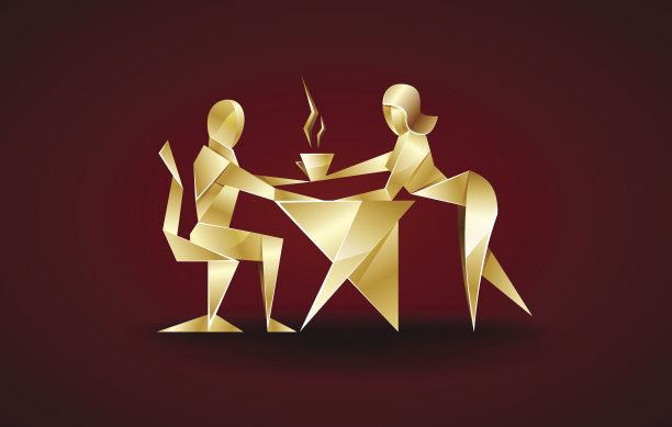 女孩给他的老板端咖啡。折纸风格图片下载