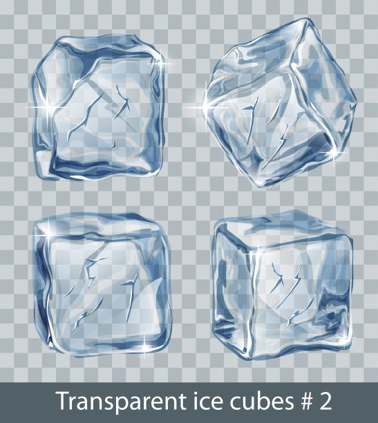 一套四个透明的蓝色矢量冰块图片下载
