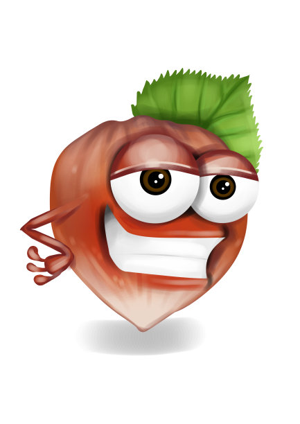 凉爽的棕色榛子卡通人物半闭着狡猾的眼睛，挥手图片下载