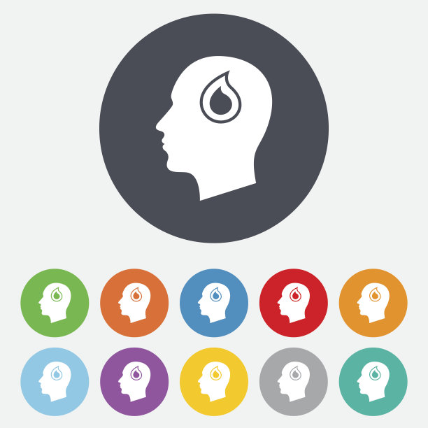 头与下降标志图标。男性人类头上。图片下载