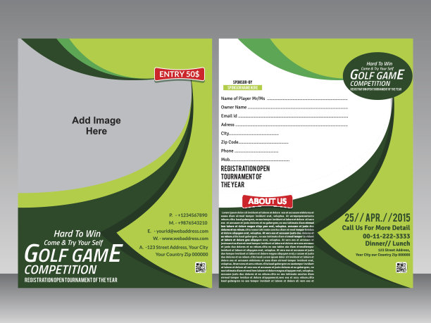 高尔夫游戏传单和杂志设计模板图片下载