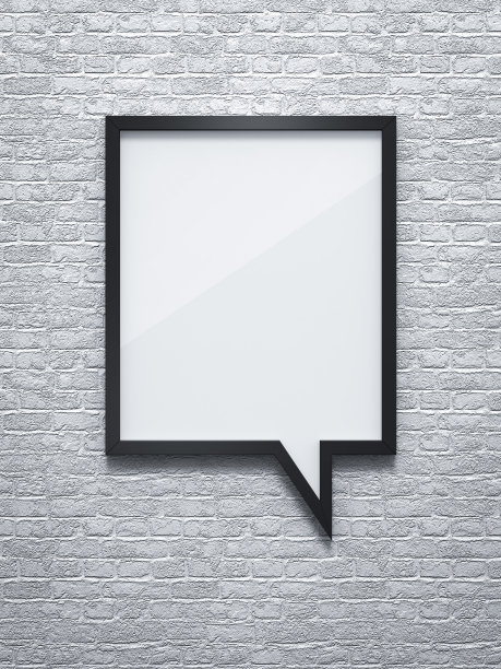 聊天气球形状的海报在白色的砖的背景图片下载