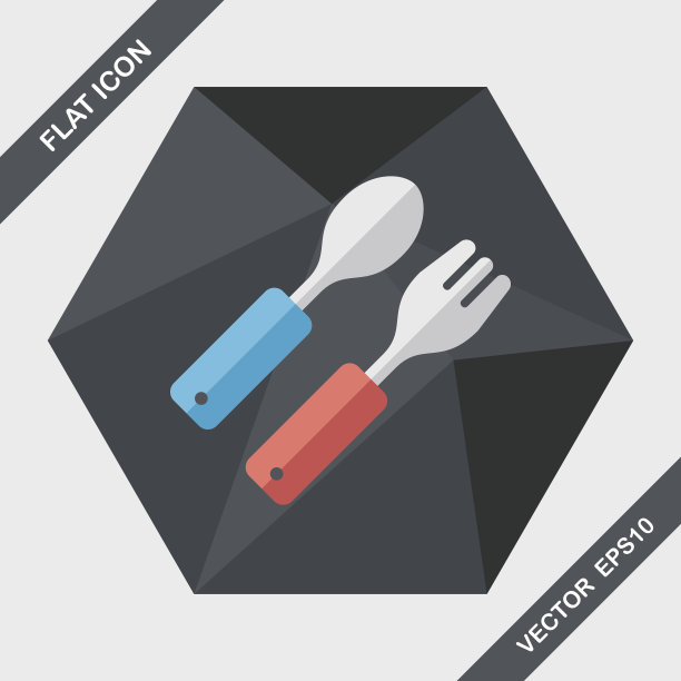 餐具和餐具扁平图标与长影子，eps10图片下载