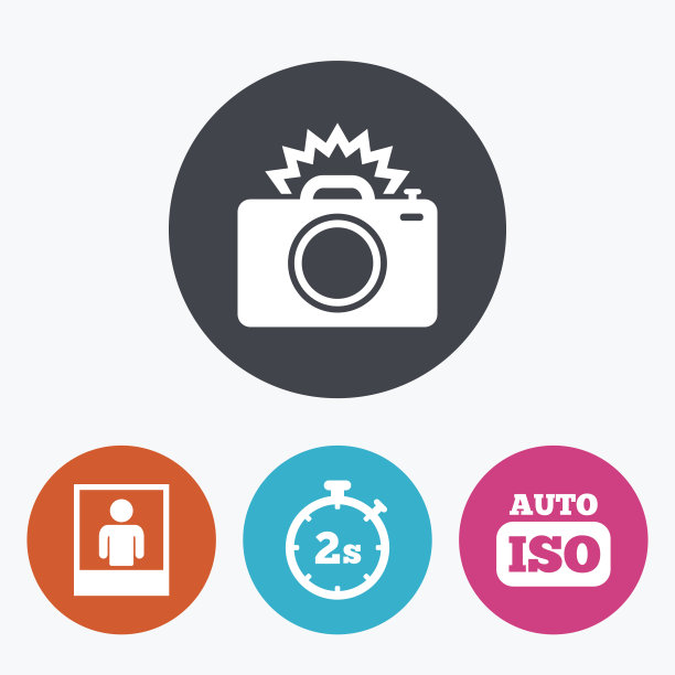 照片的相机图标。闪光灯和自动ISO。图片下载