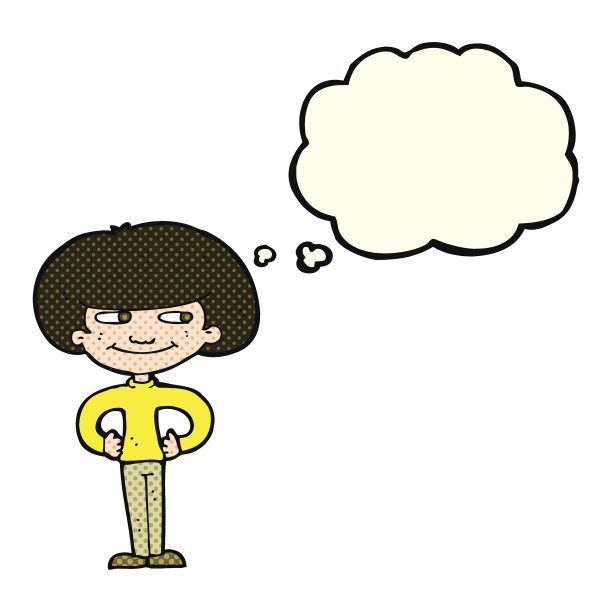卡通男孩双手叉腰，思想泡泡图片下载