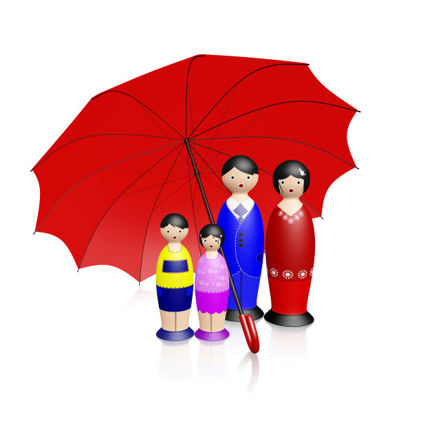 红伞下的木制娃娃家庭图片下载