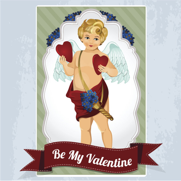 古丘比特插图与心，花图片下载