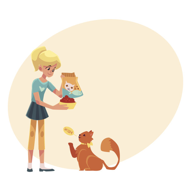 一个十几岁的女孩给她毛茸茸的红猫喂食图片下载