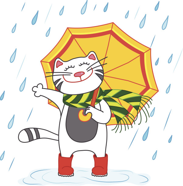 猫带着伞在下雨图片下载